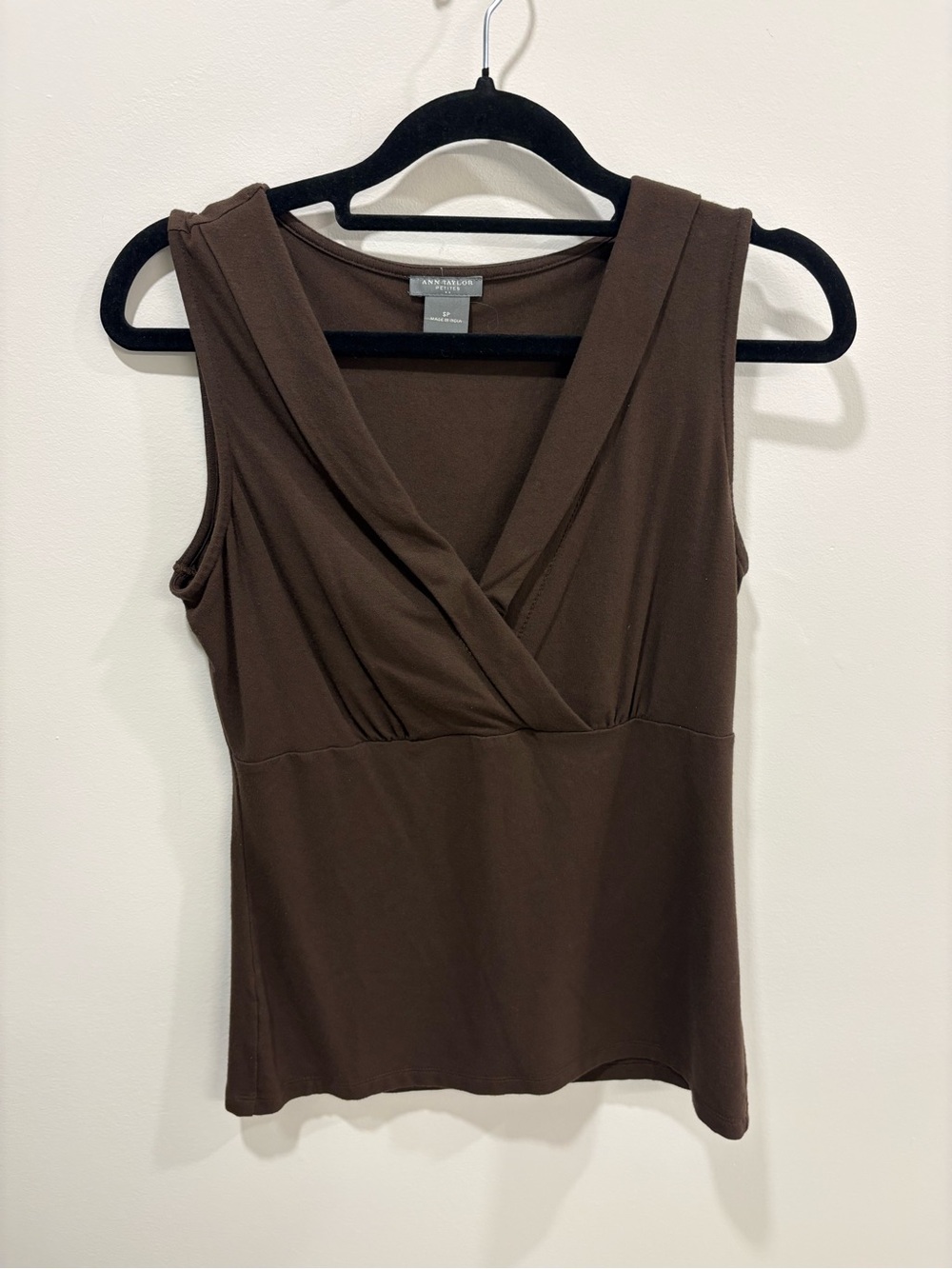 Ann Taylor Brown Faux-Wrap Sleeveless Top